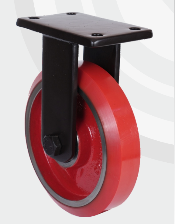 Fixed mild steel fabricated bracket Cast Iron PU wheel Ø200×50 mm