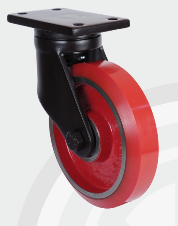 Swivel mild steel fabricated bracket Cast Iron PU wheel Ø200×50 mm