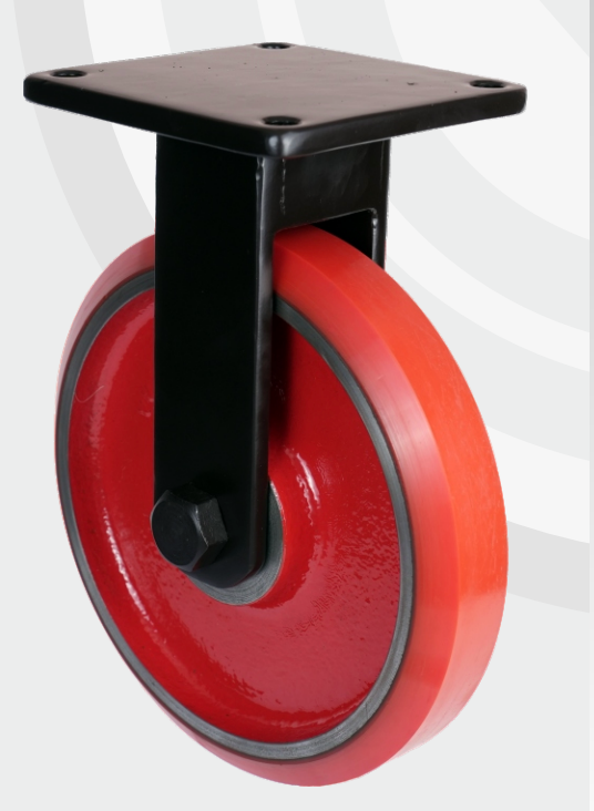 Fixed mild steel fabricated bracket Cast Iron PU wheel Ø250×50 mm