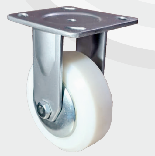 Solid Nylon Fixed wheel Ø125×50 mm with pressed steel bracket