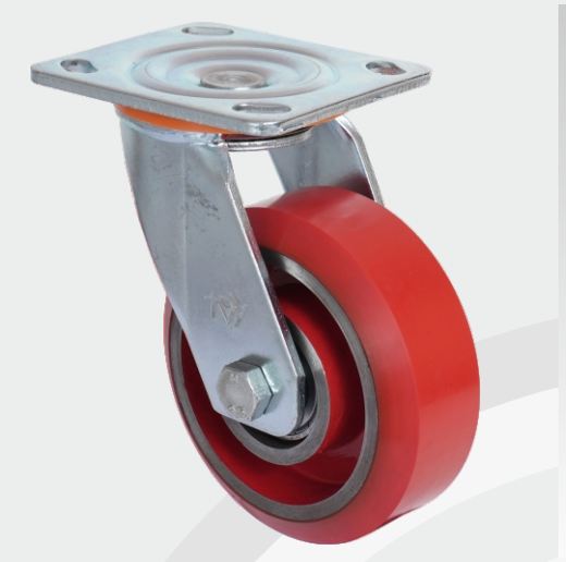 Cast Iron PU Swivel wheel Ø125×50 mm with pressed steel bracket