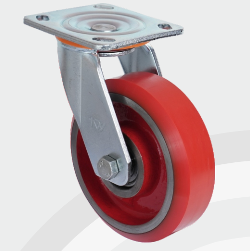 Cast Iron PU Swivel wheel Ø150×50 mm with pressed steel bracket