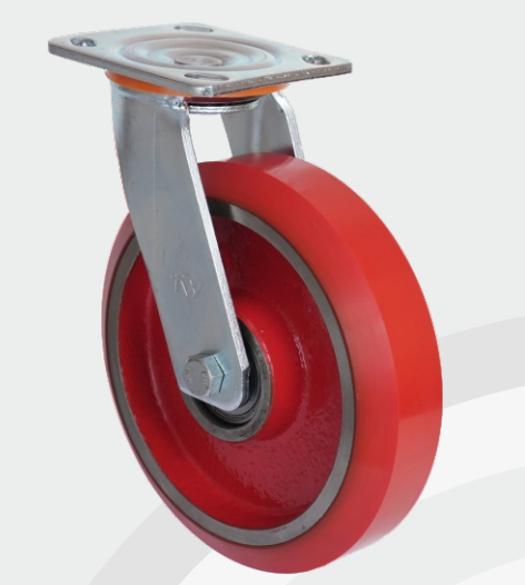 Cast Iron PU Swivel wheel Ø200×50 mm with pressed steel bracket