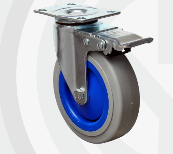 PU Nylon Swivel with Brake wheel Ø125×32 mm with pressed steel bracket